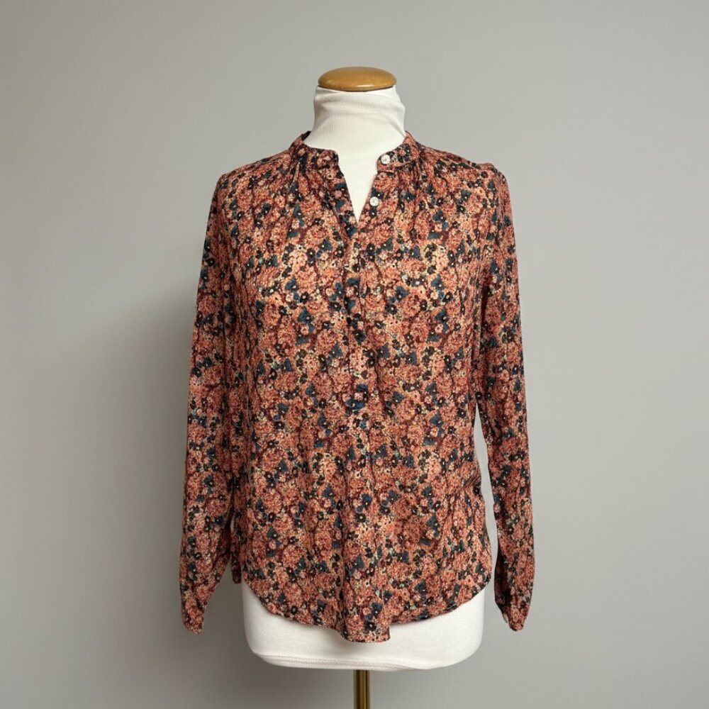 Trovata terra cotta and blue floral Lilly blouse, size XS